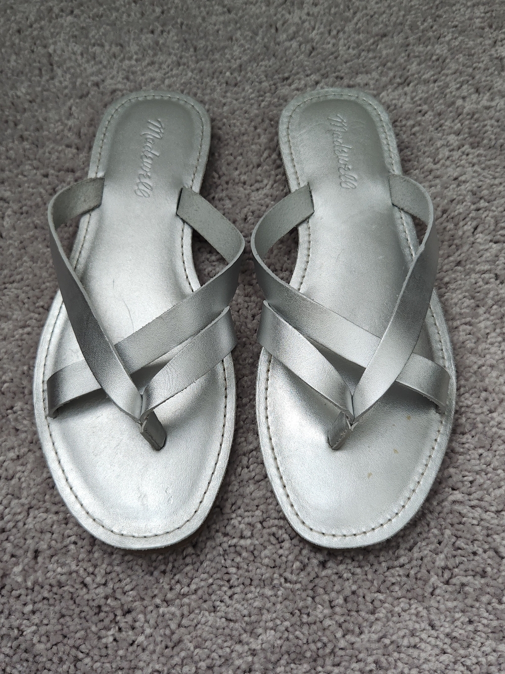 Madewell Silver Crisscross Flip Flop Sandals